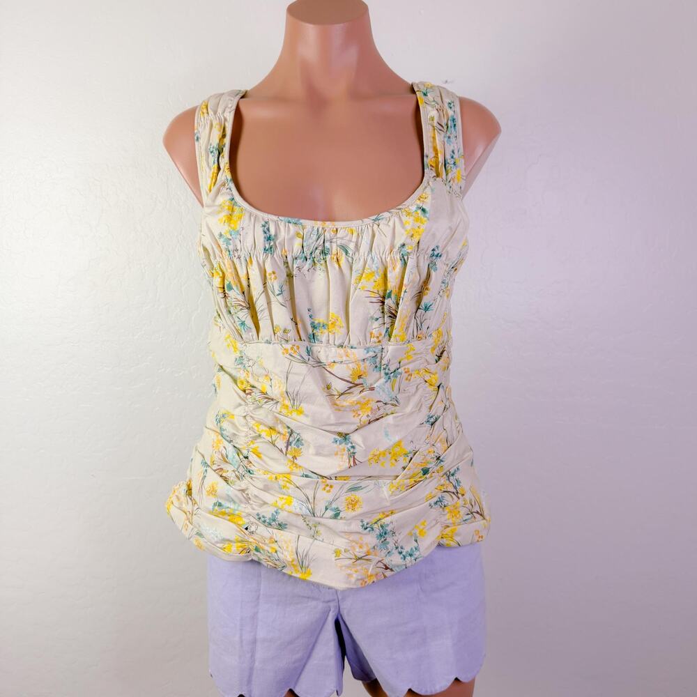Antonio Milani Clementine Floral Ruched Tank Top Cottagecore Yellow Size 14 NWT
